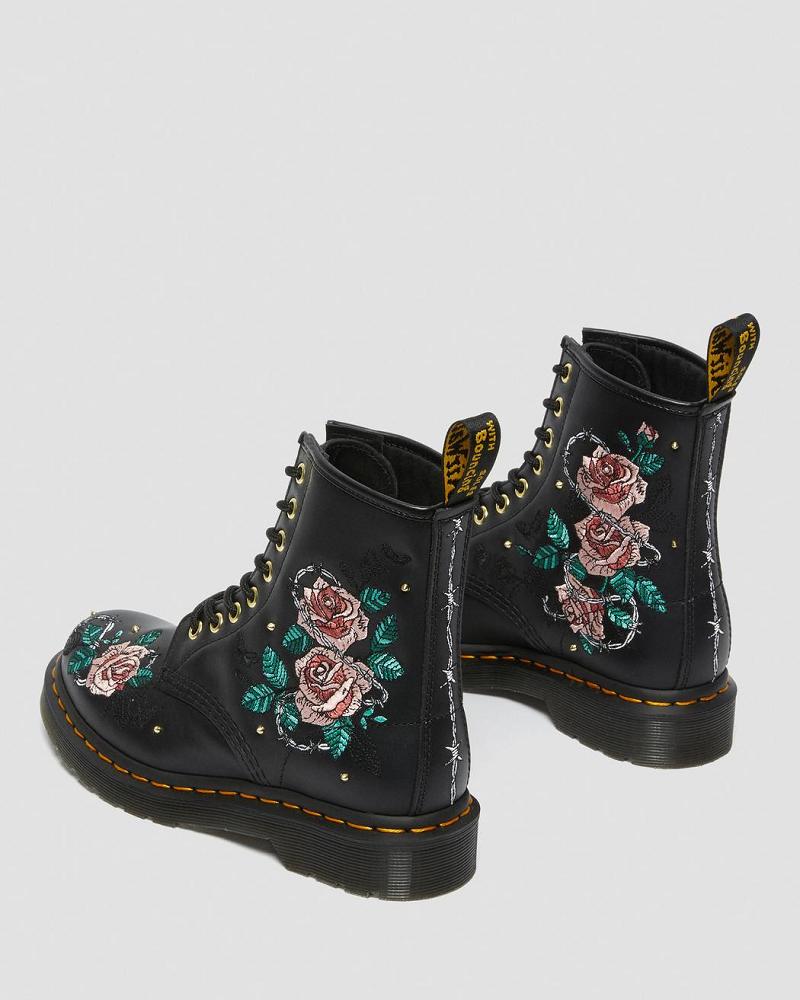 Black Women's Dr Martens 1460 Vonda Floral Leather Lace Up Boots | CA 214UZG